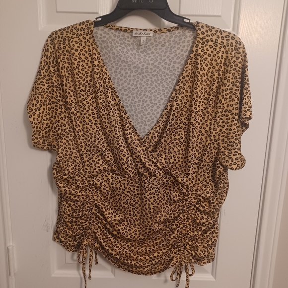 Derek Heart Tops - Derek Heart Cross Front Leopard Print Top Plus Sz 3X